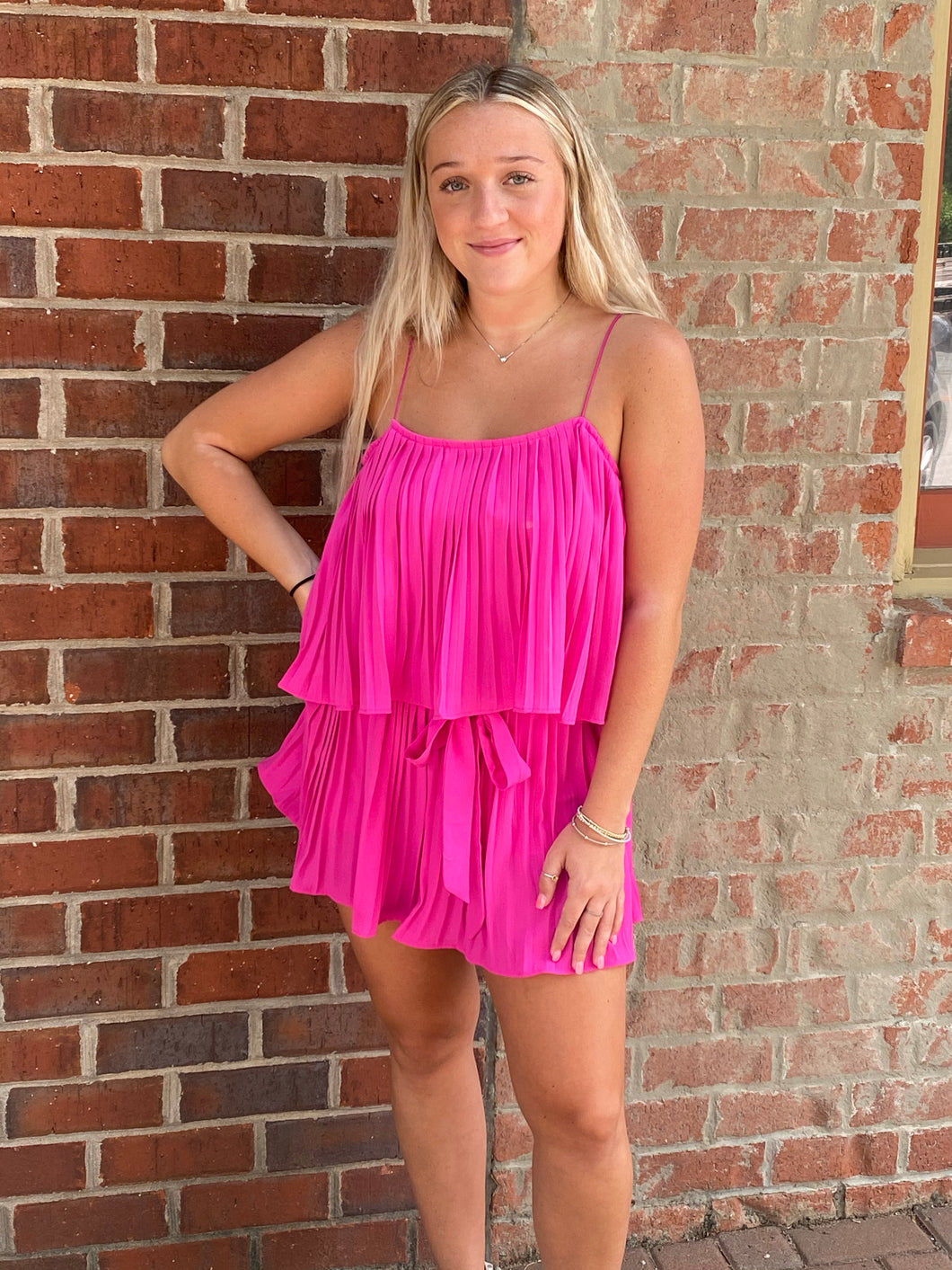 Pink Pleated Romper