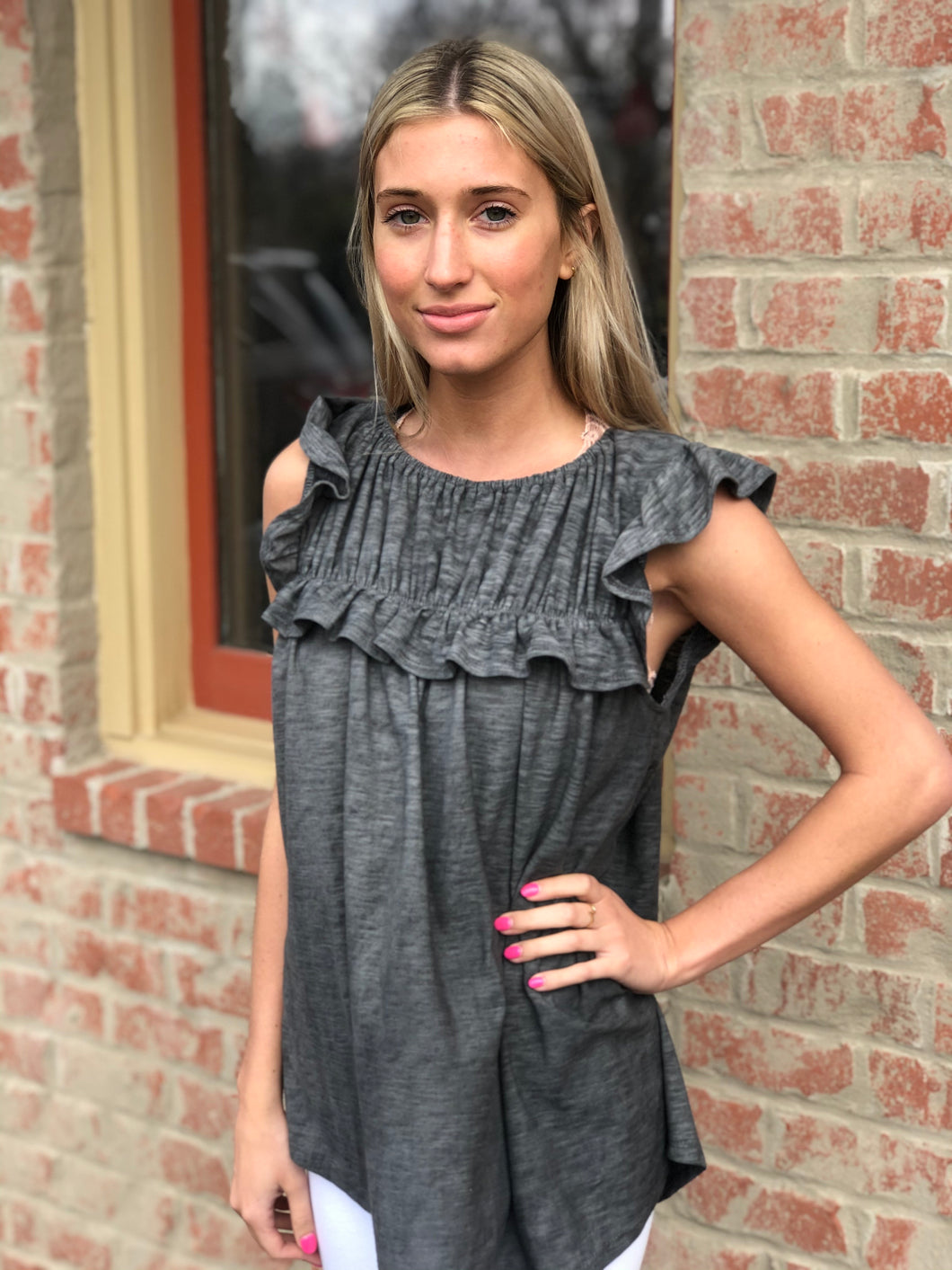 Mocha Grey ruffle Top