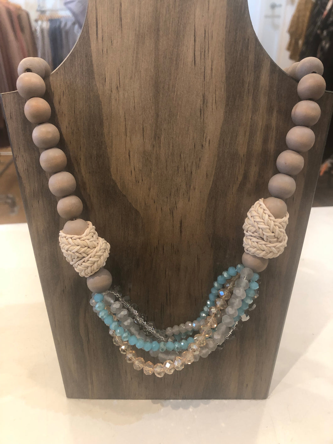Wood and Layered Glass Necklace