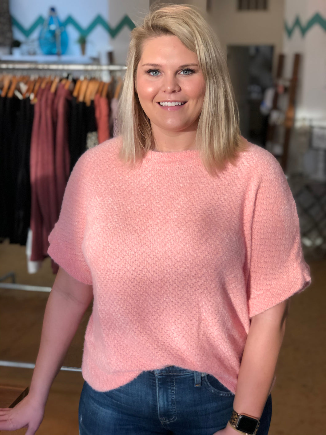 round neck pink top