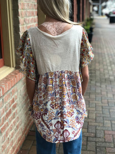 Mixed floral short sleeve top