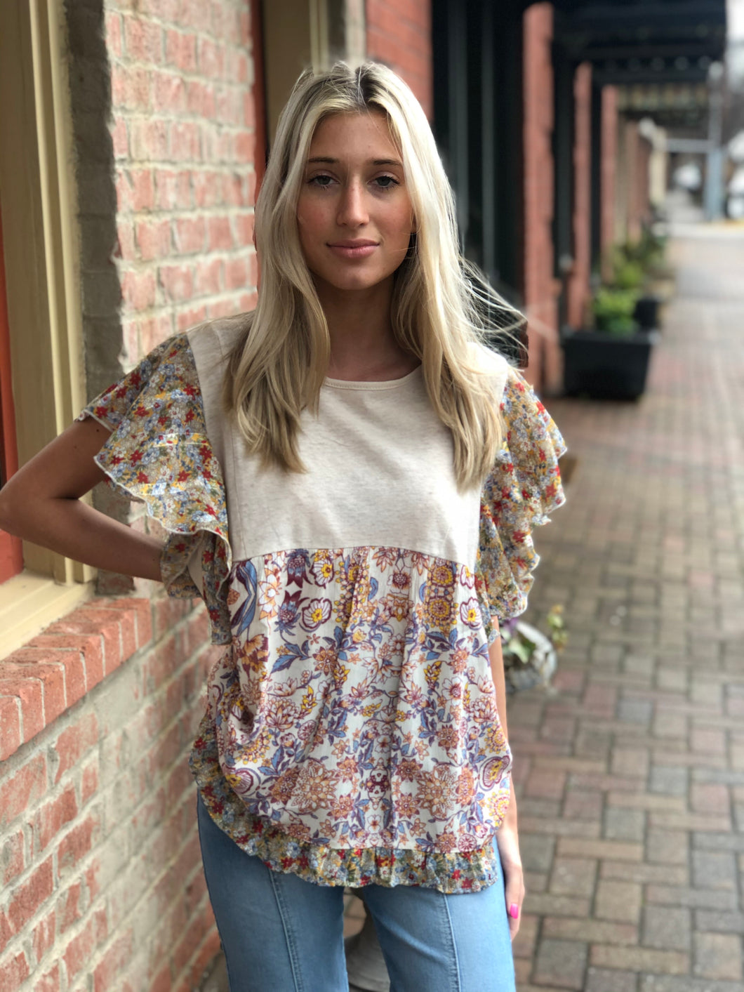 Mixed floral short sleeve top